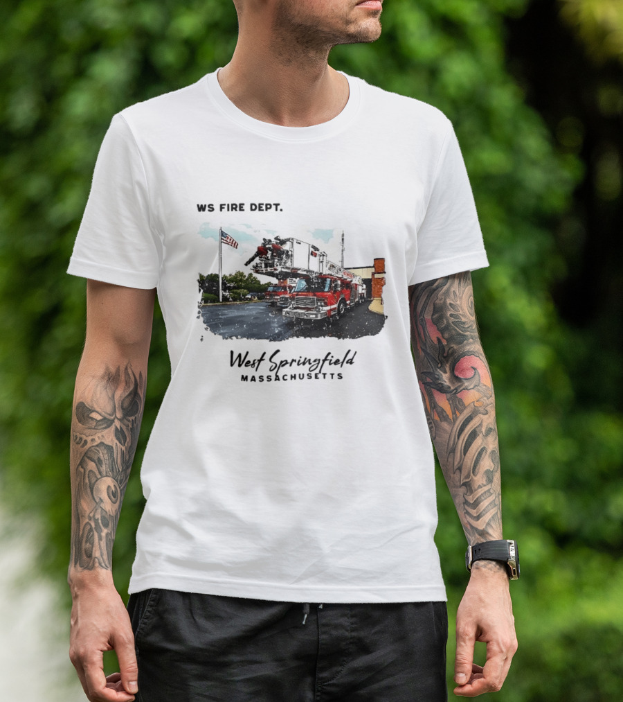 Ws Fire Dept West Springfield Massachusetts Truck Ladder American Flag T-Shirt