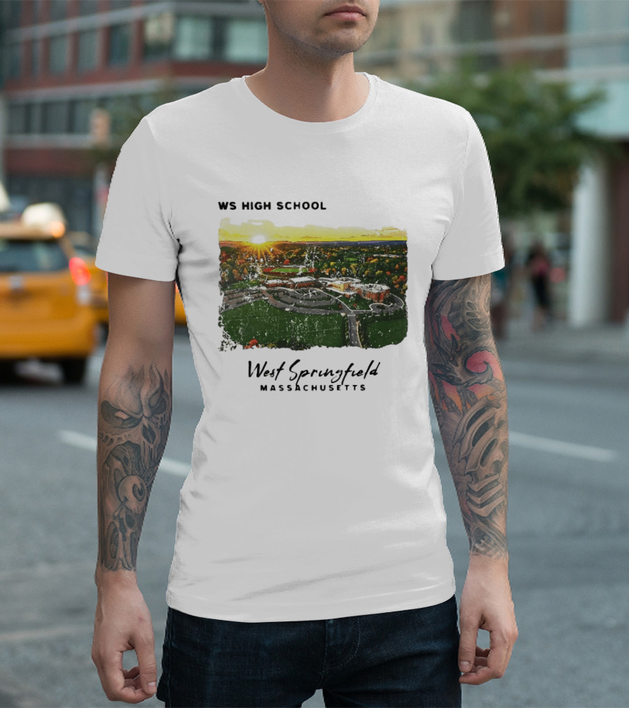 WS High School West Springfield Massachusetts Aerial Sunset Campus Landscape T-Shirt