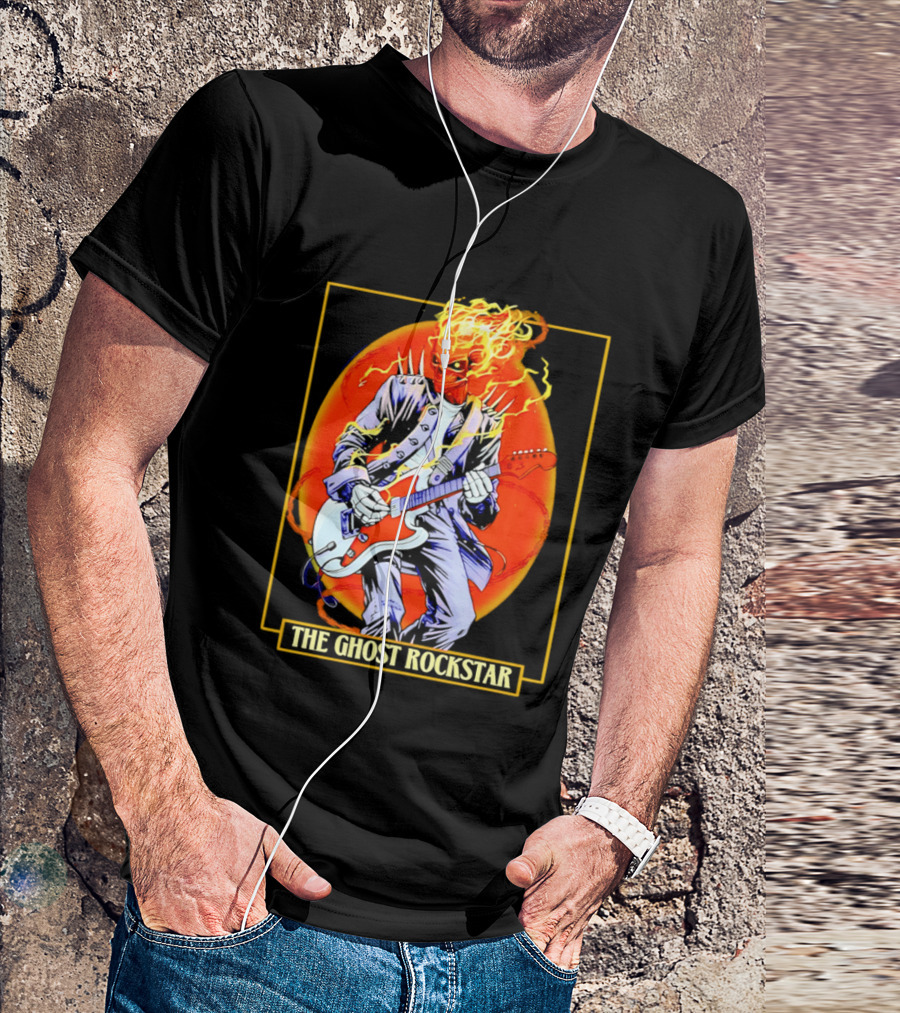Ghost Rider The Ghost Rockstar Flaming Guitar Hero Fiery Skull T-Shirt