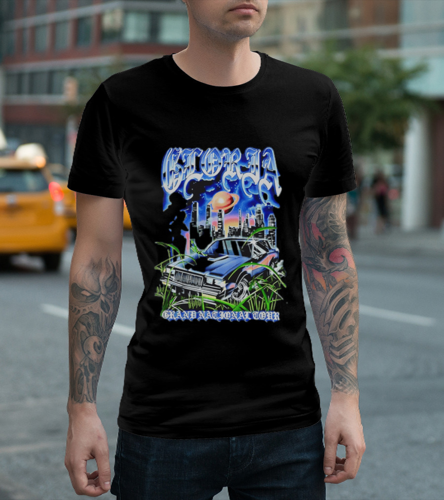 Gloria Grand National Tour Classic Car City Skyline Planet T-Shirt