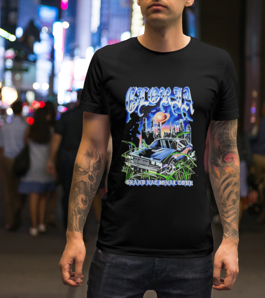 Gloria Grand National Tour Classic Car City Skyline Planet T-Shirt