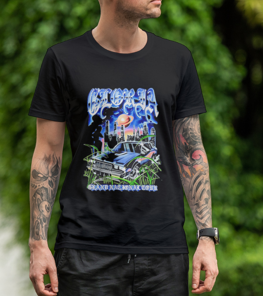 Gloria Grand National Tour Classic Car City Skyline Planet T-Shirt
