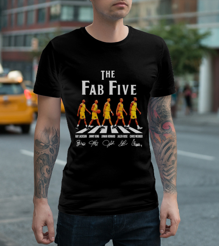 Michigan Wolverines The Fab Five Abbey Road Ray Jackson Jimmy King Juwan Howard Jalen Rose Chris Webber T-Shirt