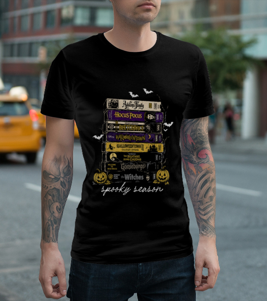 Spooky Season VHS Collection Hocus Pocus Beetlejuice Halloweentown Ghostbusters Halloween Movies T-Shirt