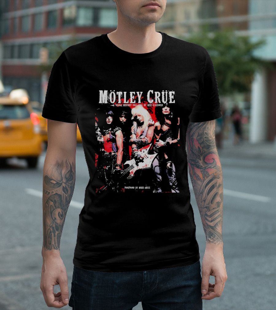 Motley Crue Visual History 1983 2005 Neil Zlozower Nikki Sixx Band Photo White Guitar T-Shirt
