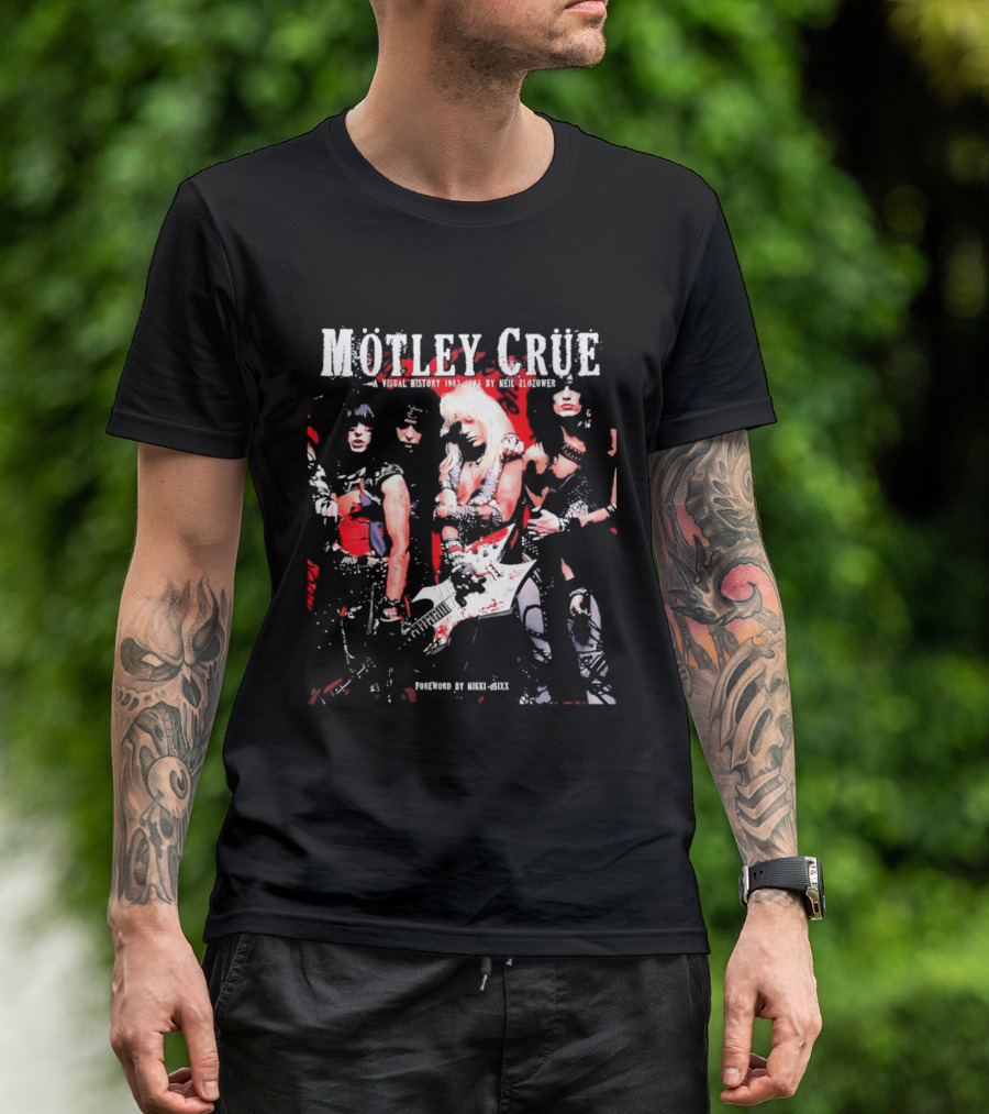 Motley Crue Visual History 1983 2005 Neil Zlozower Nikki Sixx Band Photo White Guitar T-Shirt