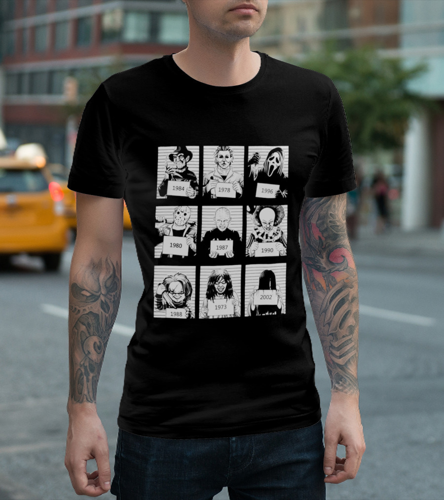 Horror Movie Villain Shot Infamous Characters Collage T-Shirt