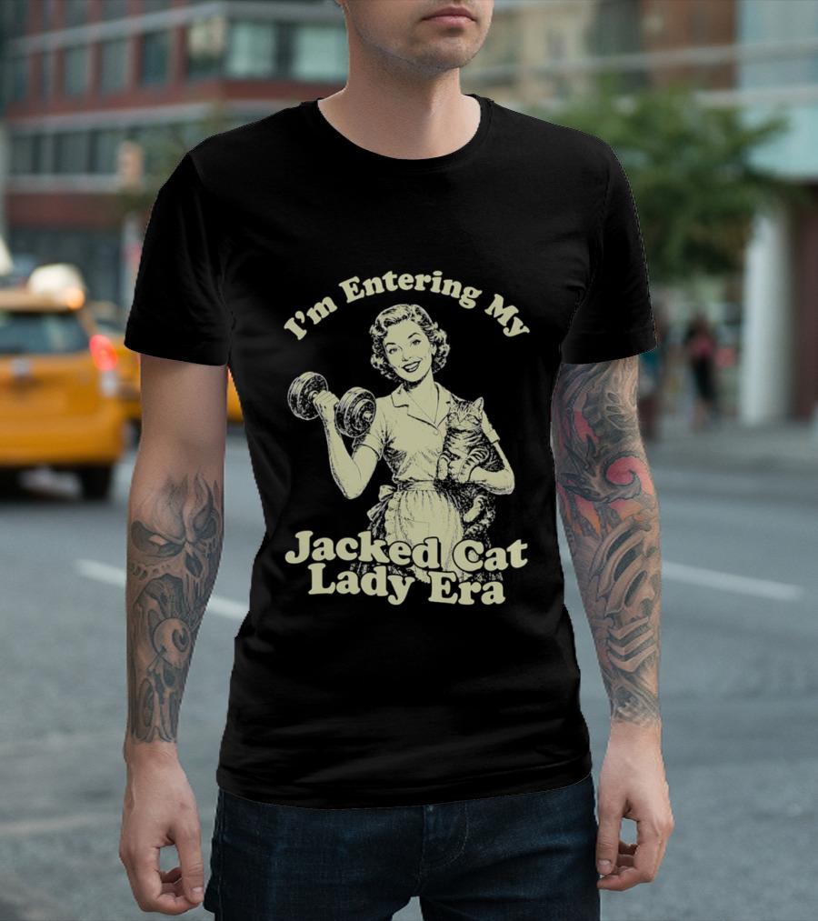 I'm Entering My Jacked Cat Lady Era Retro Fitness Cats T-Shirt
