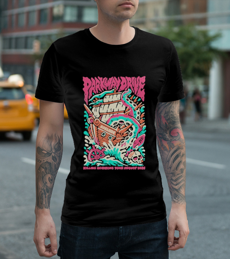Parkway Drive Killing Horizons Tour Adelaide August 2026 Ship And Tentacle T-Shirt