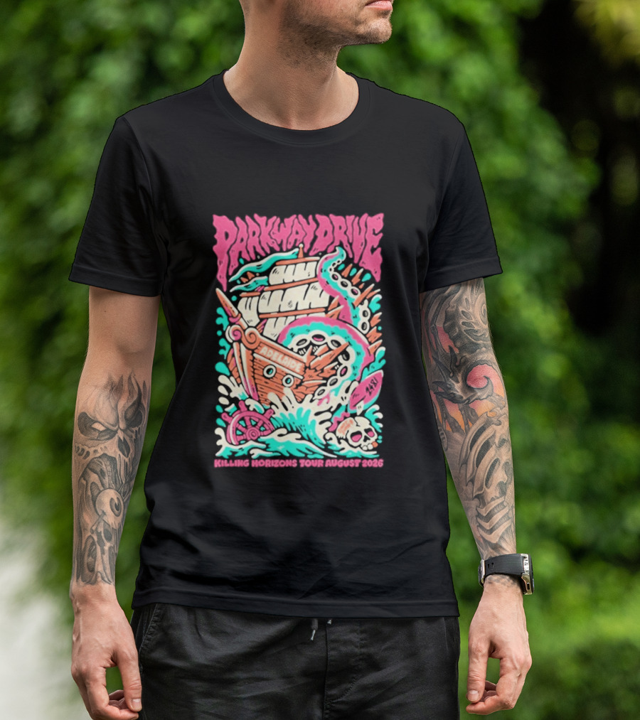 Parkway Drive Killing Horizons Tour Adelaide August 2026 Ship And Tentacle T-Shirt