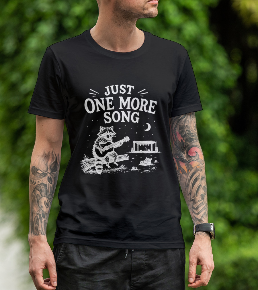 Just One More Song Raccoon Playing Guitar Under Moon And Stars T-Shirt