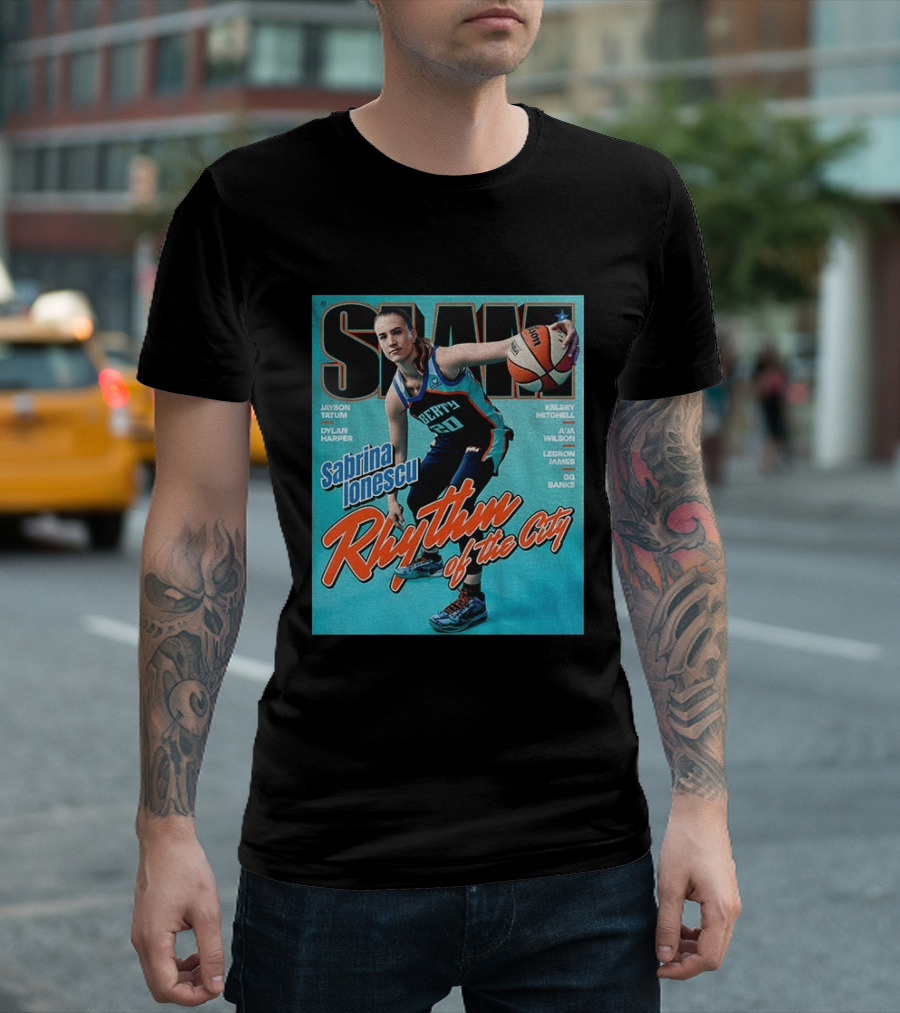 Slam Cover 264 Sabrina Ionescu Rhythm Of The City Liberty Basketball T-Shirt