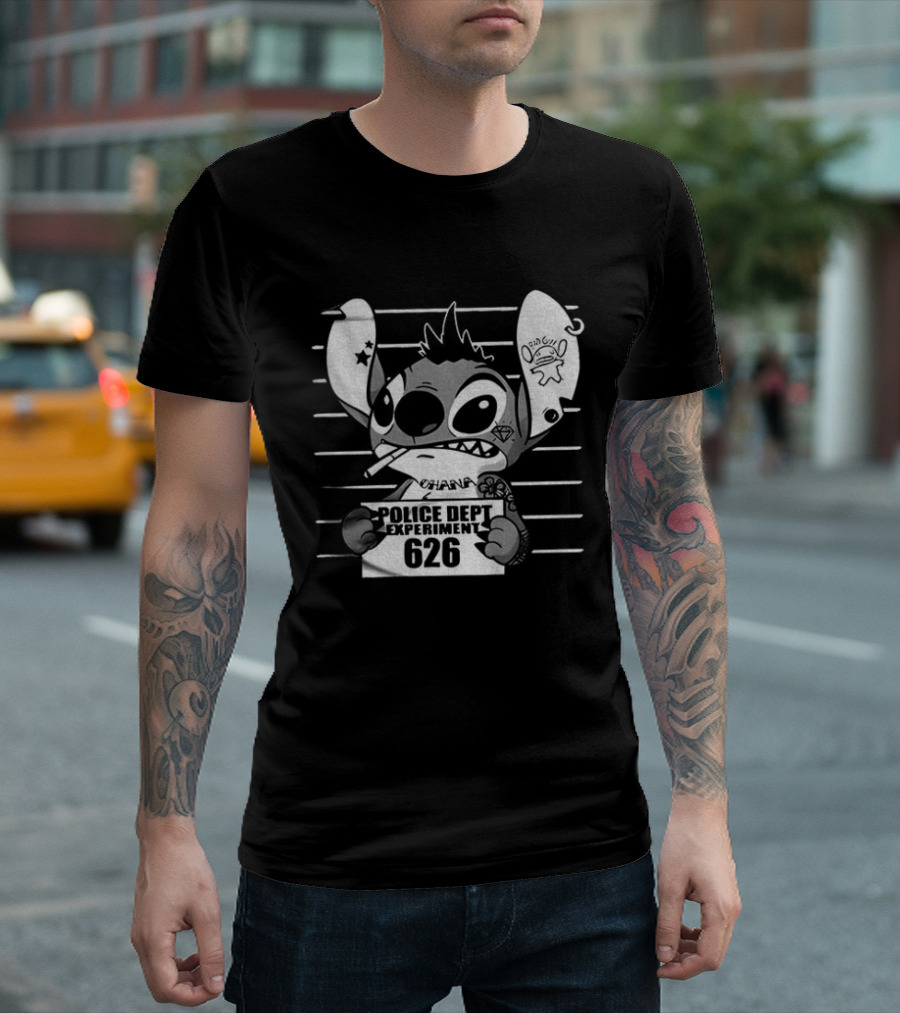 Bad Guy Experiment 626 Police Dept Shot Stitch T-Shirt