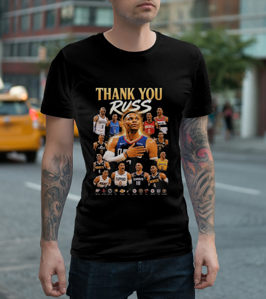 Thank You Russ Oklahoma City Thunder Clippers Lakers Nuggets Rockets Wizards Teams T-Shirt