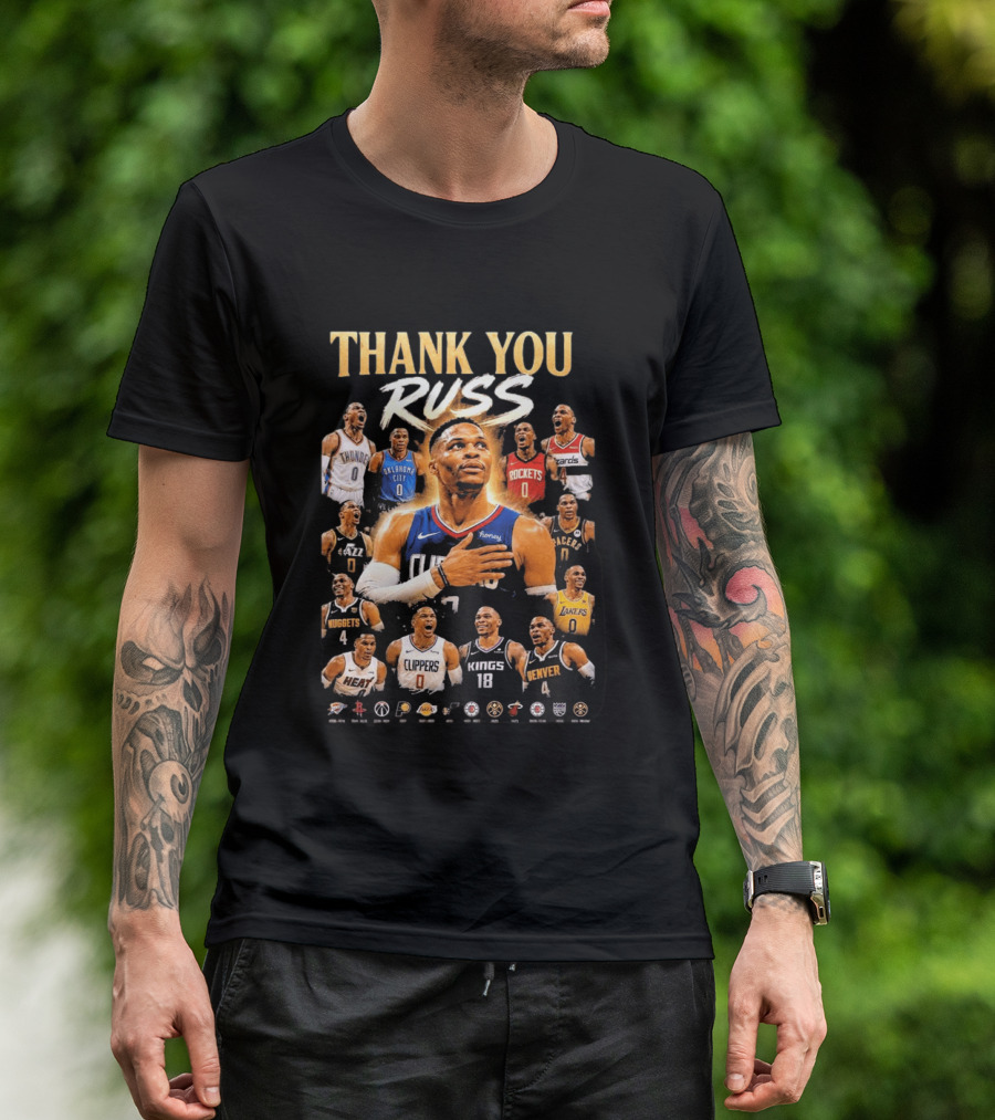 Thank You Russ Oklahoma City Thunder Clippers Lakers Nuggets Rockets Wizards Teams T-Shirt