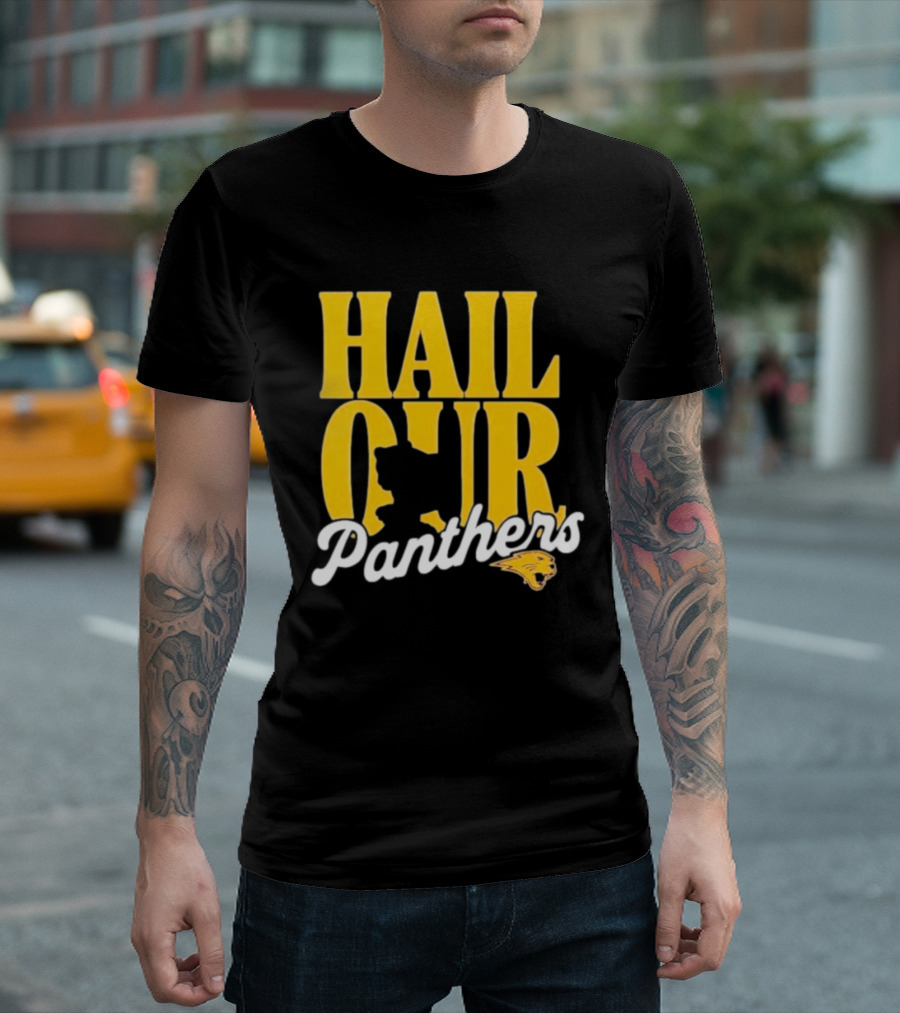 Hail Our Panthers Yellow Text With Panther Head T-Shirt