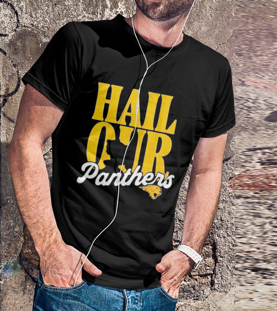 Hail Our Panthers Yellow Text With Panther Head T-Shirt