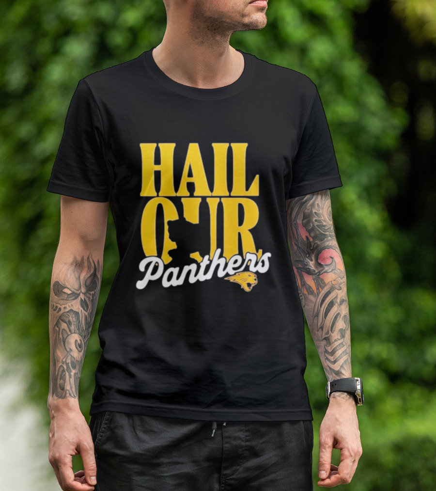 Hail Our Panthers Yellow Text With Panther Head T-Shirt