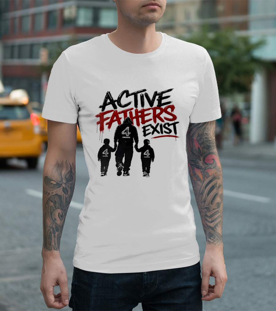 Active Fathers Exist Man Two Boys Walking Holding Hands T-Shirt