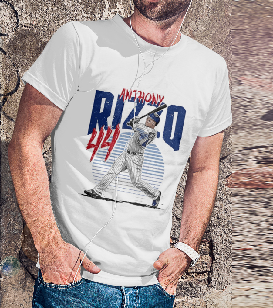Anthony Rizzo 44 Baseball Batter Swinging Striped Sun Distressed T-Shirt