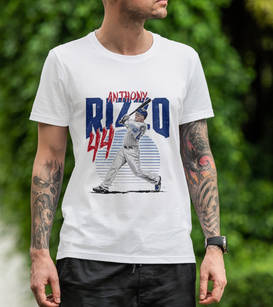 Anthony Rizzo 44 Baseball Batter Swinging Striped Sun Distressed T-Shirt