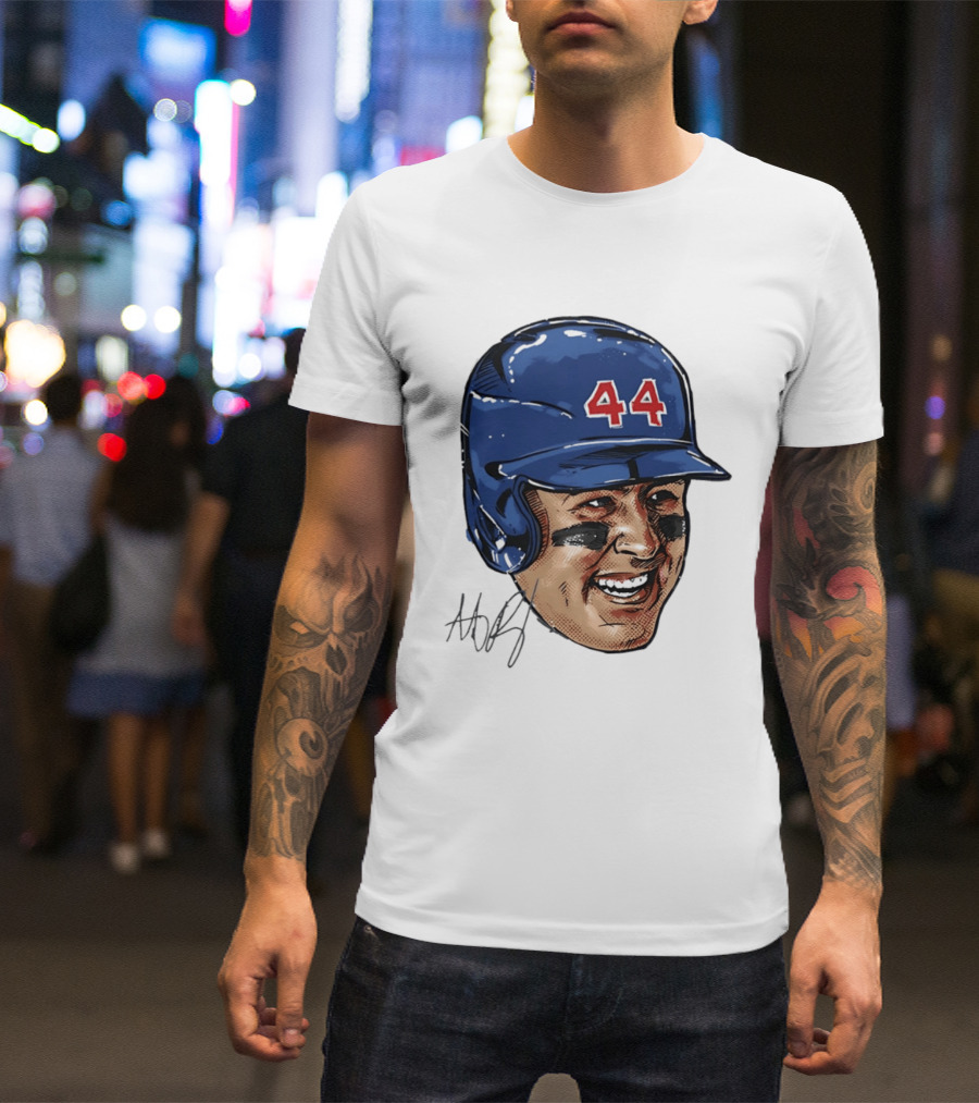 Anthony Rizzo 44 Blue Helmet Halftone Caricature T-Shirt