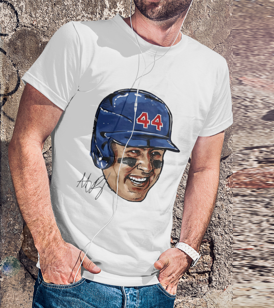 Anthony Rizzo 44 Blue Helmet Halftone Caricature T-Shirt