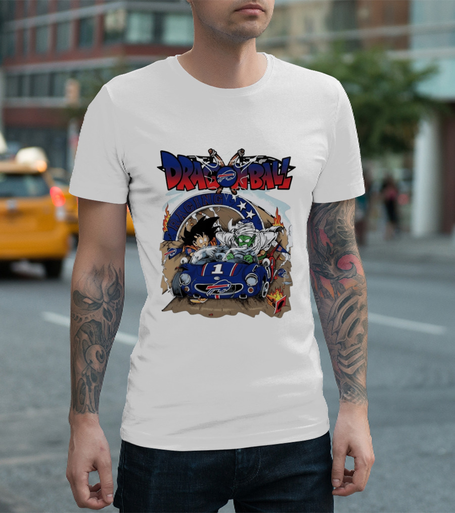 Buffalo Bills Dragon Ball Racing Goku Piccolo Driving Blue Car T-Shirt