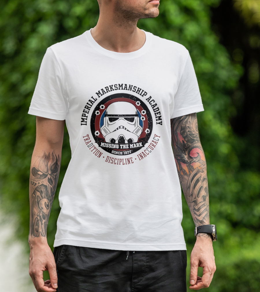 Imperial Marksmanship Academy Missing The Mark Since 1977 Tradition Discipline Inaccuracy Trooper Mask T-Shirt