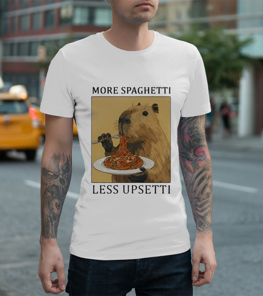 Capybara Eating Spaghetti More Spaghetti Less Upsetti T-Shirt