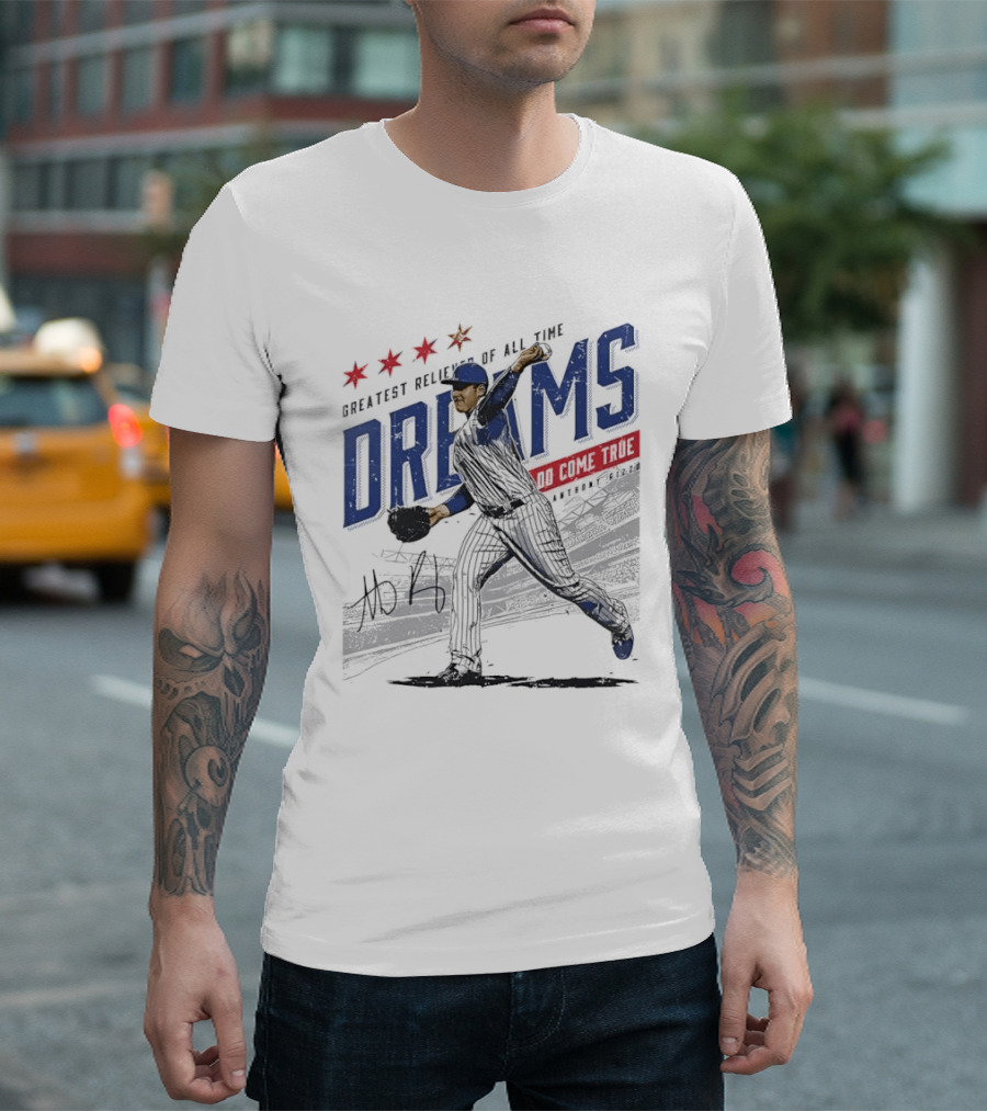 Chicago Cubs Greatest Reliever Of All Time Dreams Do Come True Anthony Rizzo Pitching Stadium Halftone T-Shirt