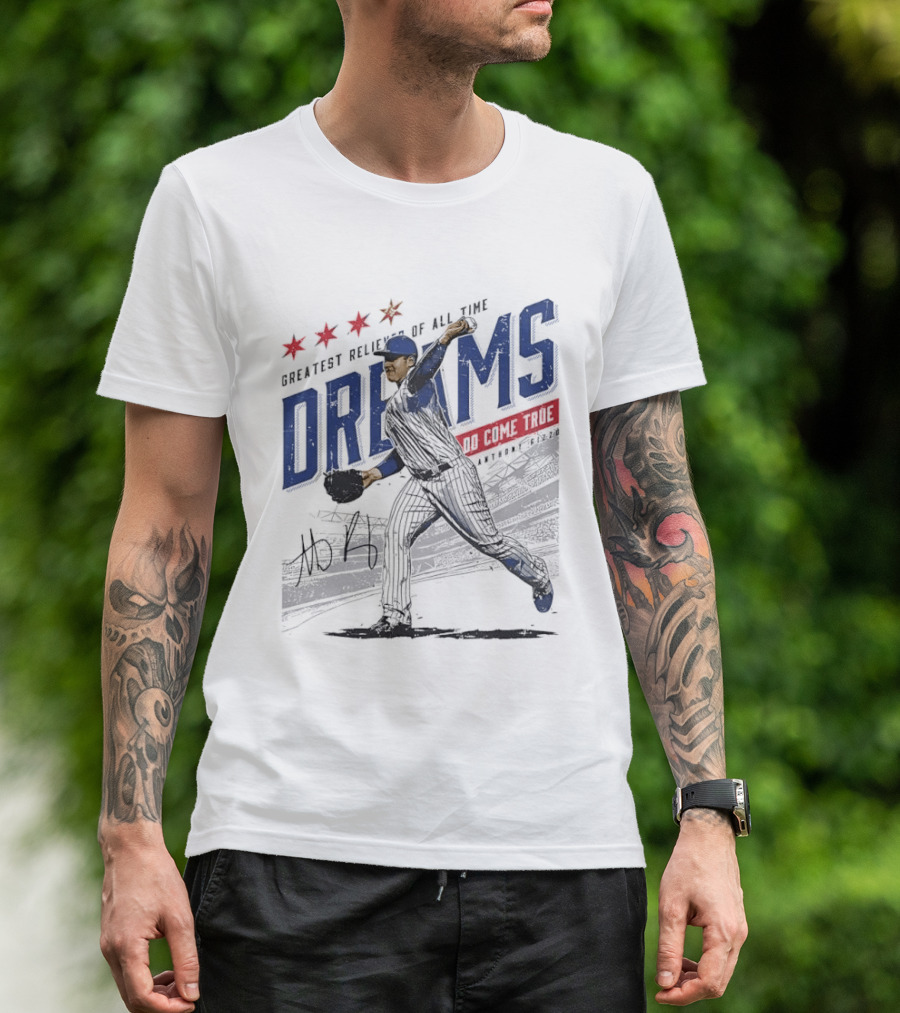 Chicago Cubs Greatest Reliever Of All Time Dreams Do Come True Anthony Rizzo Pitching Stadium Halftone T-Shirt