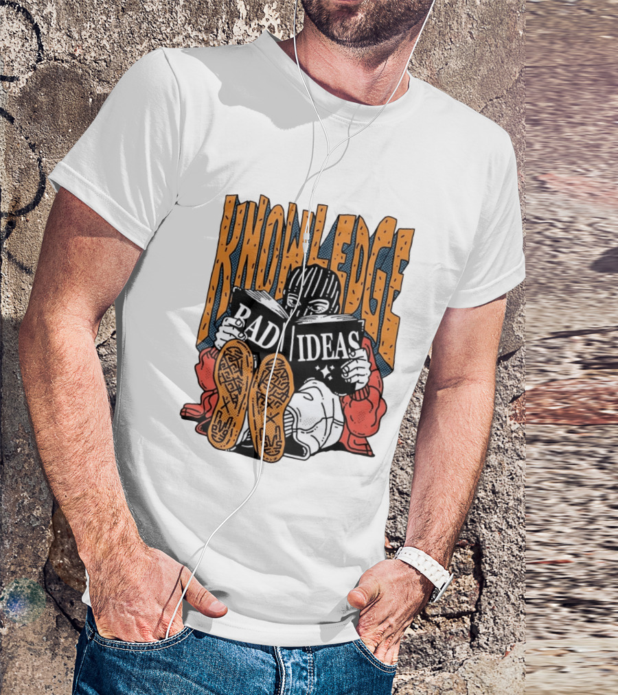 Knowledge Bad Ideas Elyski Balaclava Reading Book Shoe Soles Halftone Cartoon T-Shirt