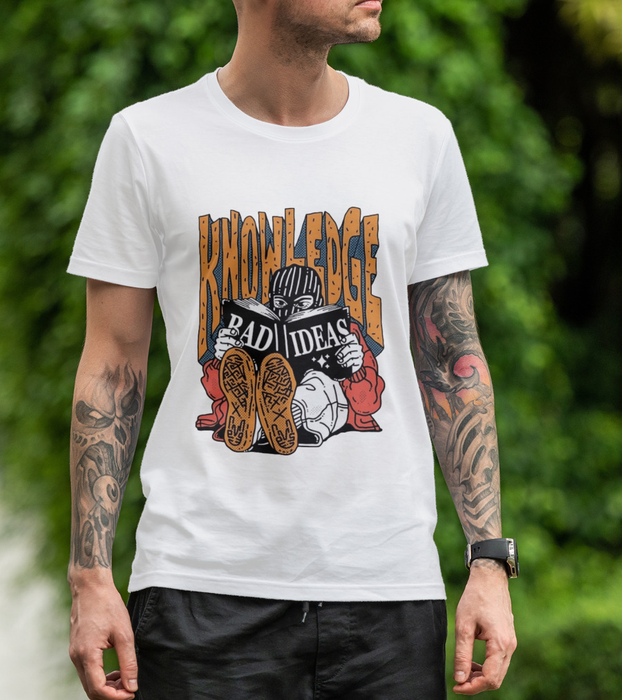 Knowledge Bad Ideas Elyski Balaclava Reading Book Shoe Soles Halftone Cartoon T-Shirt