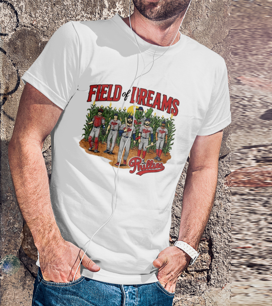 Field Of Dreams Phillies Philadelphia Baseball Players Cornfield Scene T-Shirt