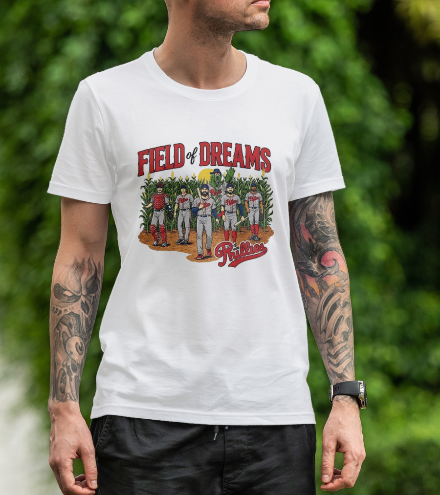 Field Of Dreams Phillies Philadelphia Baseball Players Cornfield Scene T-Shirt