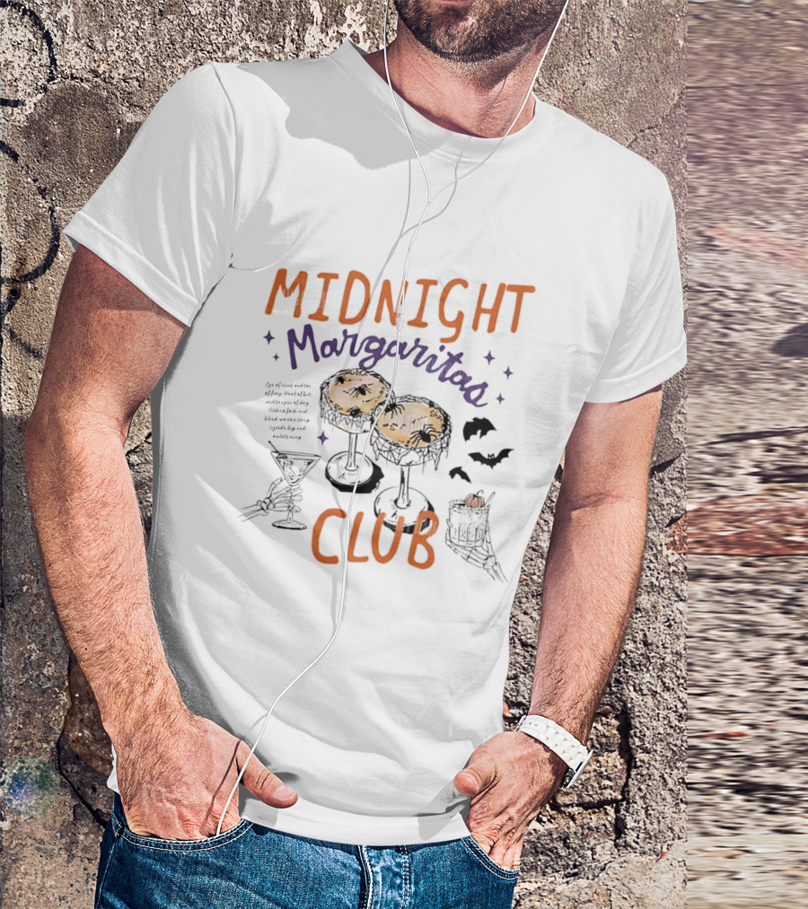 Midnight Margaritas Club Spooky Cocktail Skeleton Hands Bats And Spiderwebs T-Shirt
