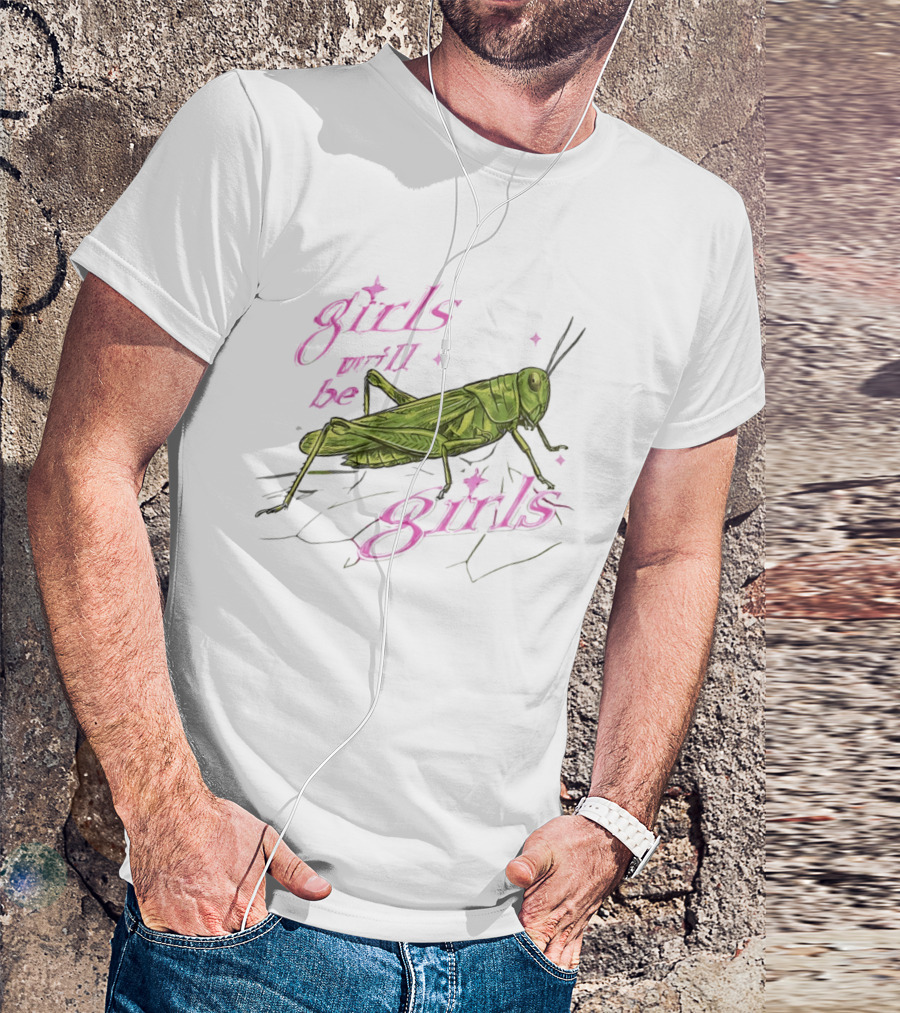Girls Will Be Girls Green Grasshopper Pink Sparkles T-Shirt