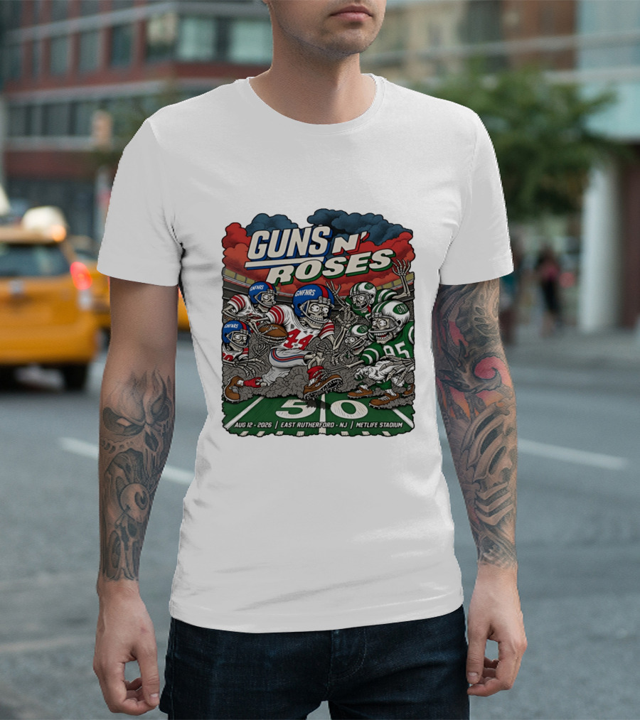 Guns N' Roses MetLife Stadium East Rutherford NJ August 12 2026 Football Skeletons T-Shirt