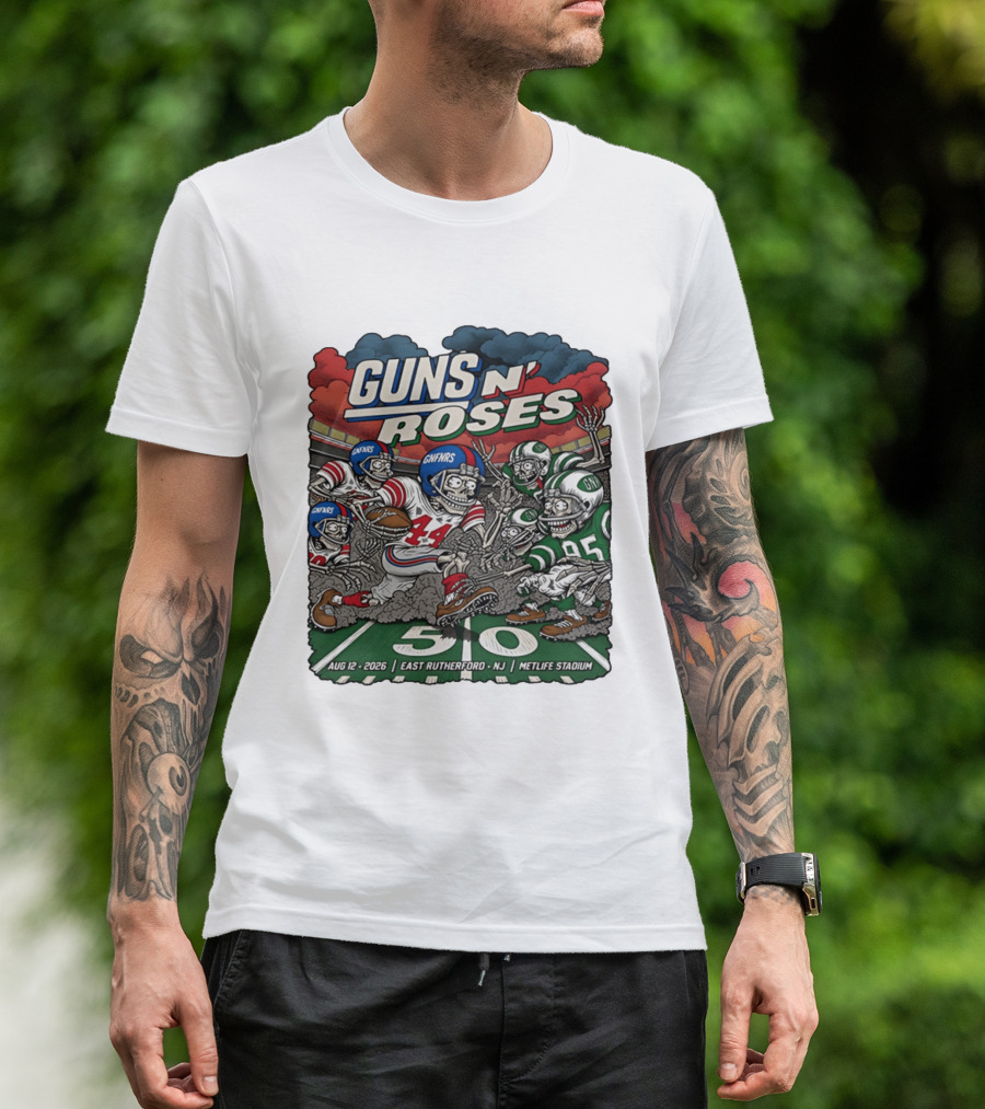 Guns N' Roses MetLife Stadium East Rutherford NJ August 12 2026 Football Skeletons T-Shirt