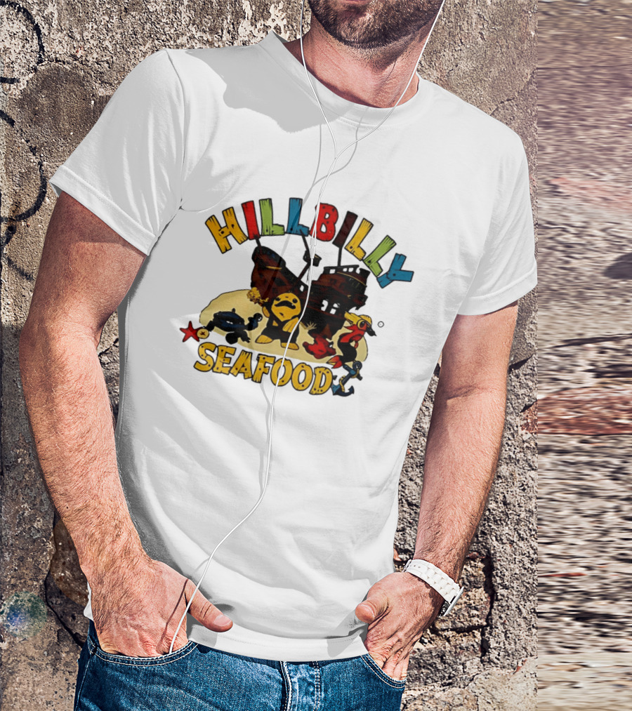 Hillbilly Seafood Cartoon Pirate Ship And Ocean Life Fish Adventure T-Shirt