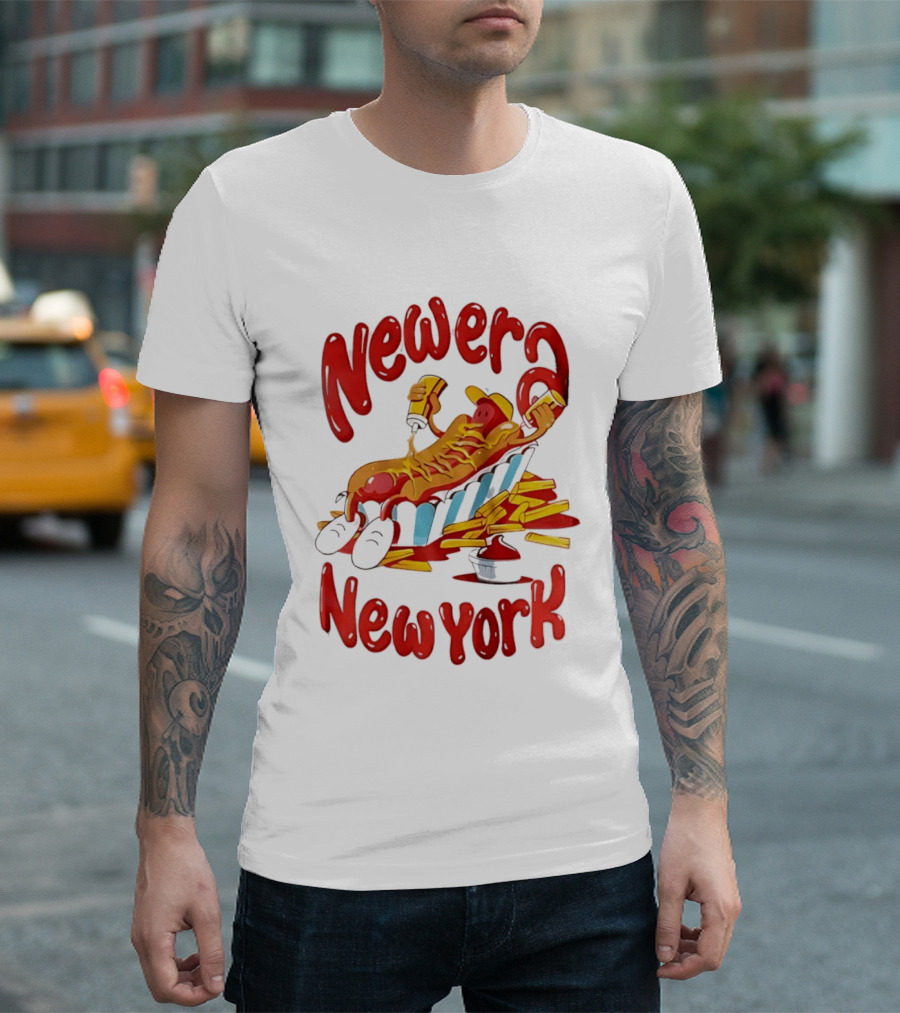 Newer New York Relaxing Hot Dog Beach Ketchup French Fries T-Shirt