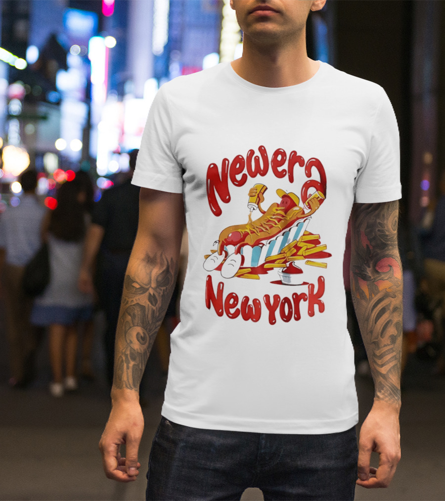 Newer New York Relaxing Hot Dog Beach Ketchup French Fries T-Shirt