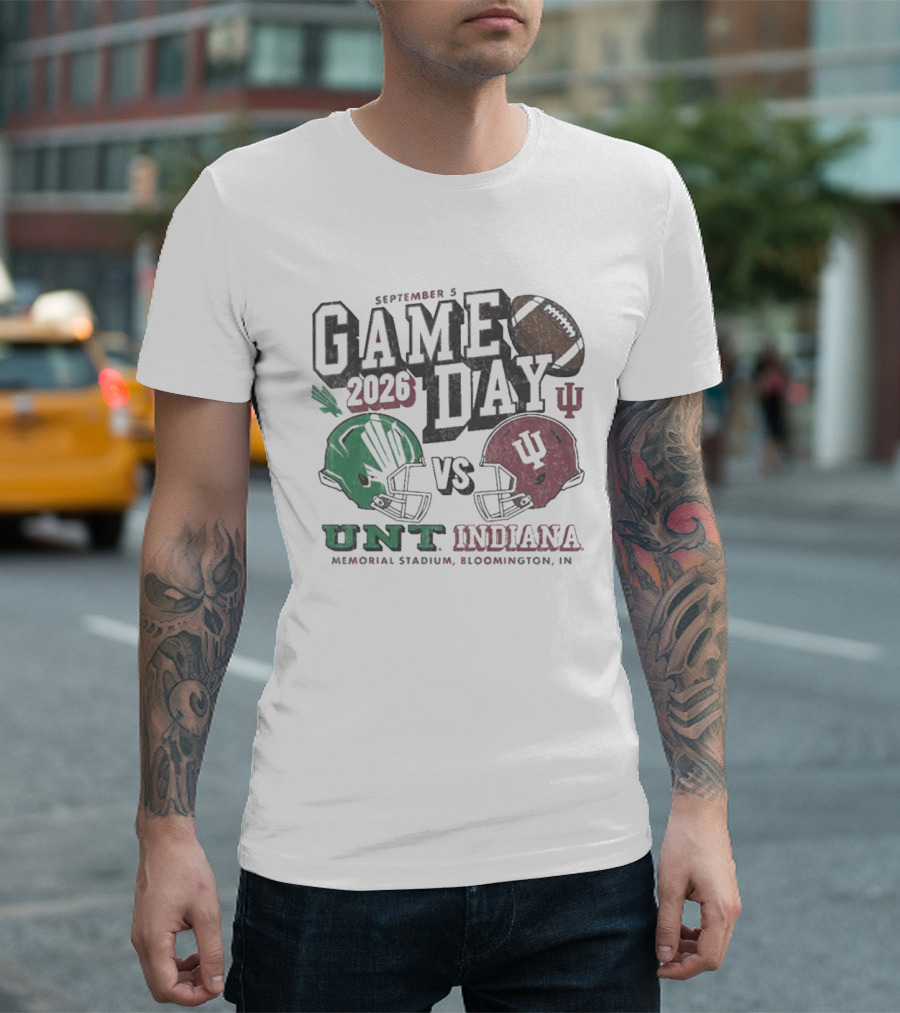 North Texas Mean Green University Of North Texas Vs Indiana Hoosiers Game Day September 5 2026 Memorial Stadium Bloomington T-Shirt