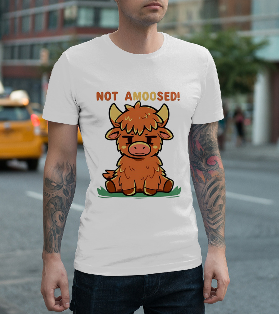 Not Amoosed Cute Grumpy Highland Cow Pun T-Shirt