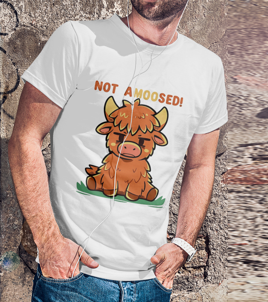 Not Amoosed Cute Grumpy Highland Cow Pun T-Shirt