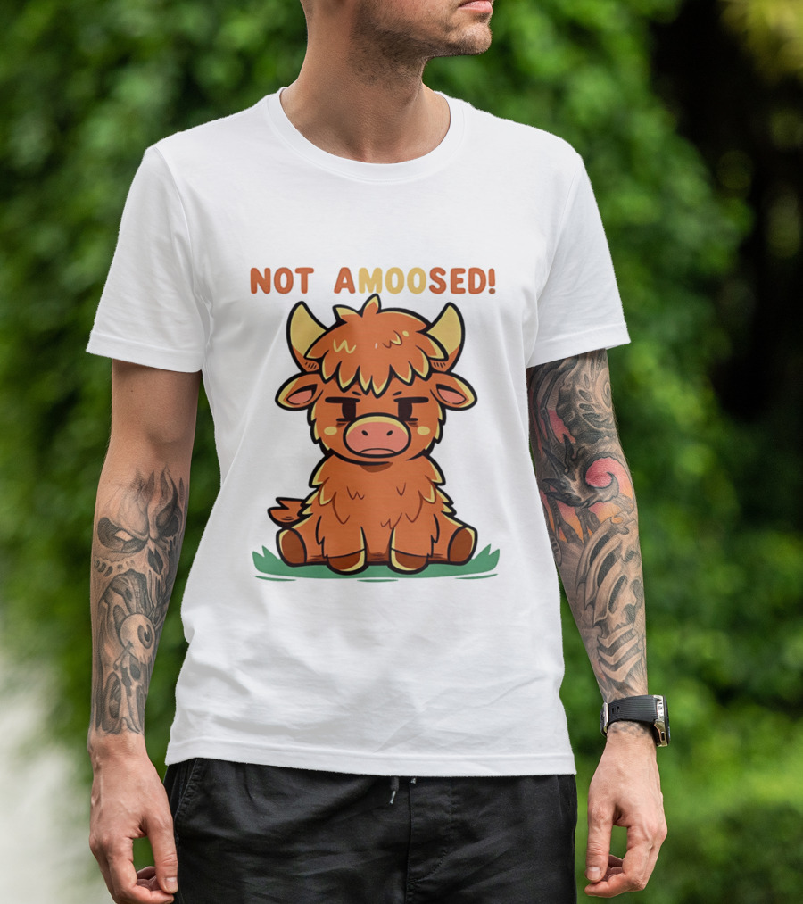 Not Amoosed Cute Grumpy Highland Cow Pun T-Shirt