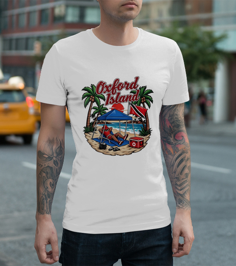Oxford Island Beach Relaxation Trinidad Flag Palm Trees T-Shirt