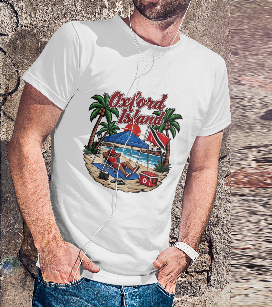 Oxford Island Beach Relaxation Trinidad Flag Palm Trees T-Shirt