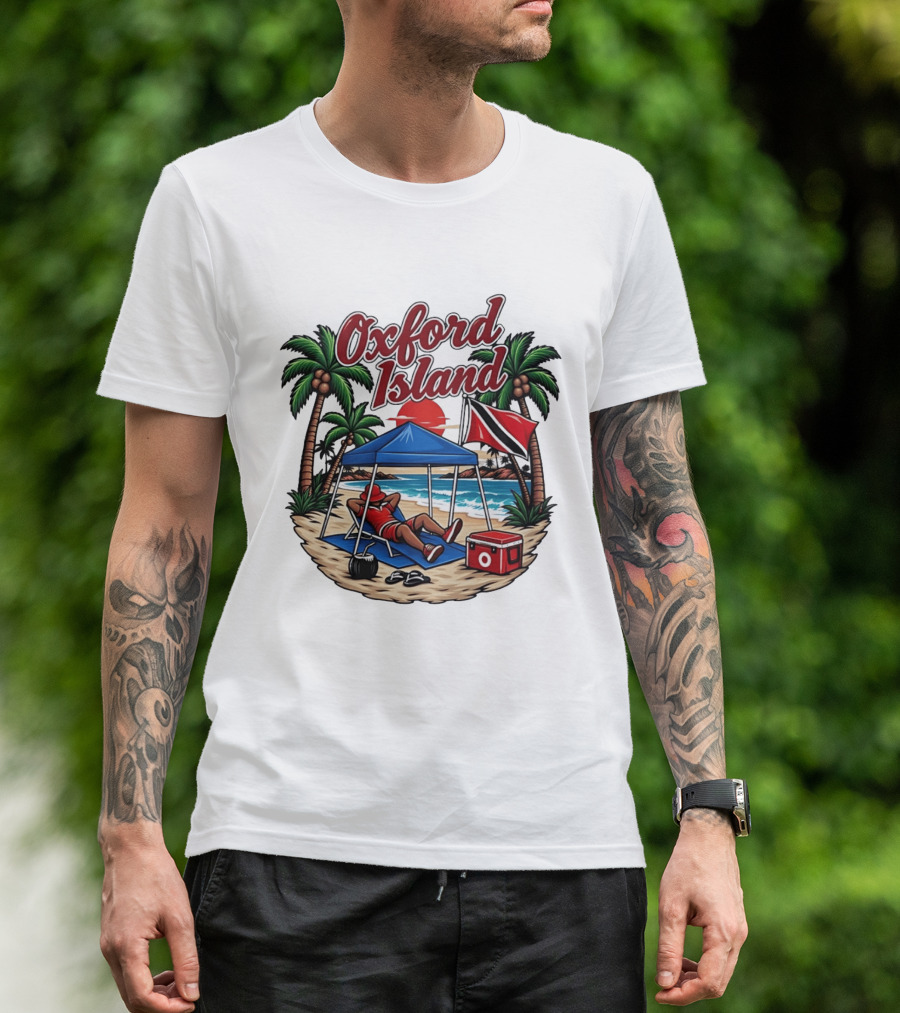 Oxford Island Beach Relaxation Trinidad Flag Palm Trees T-Shirt